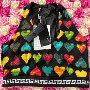 GIANNI VERSACE MULTI HEARTS DENIM JERSEY TOP